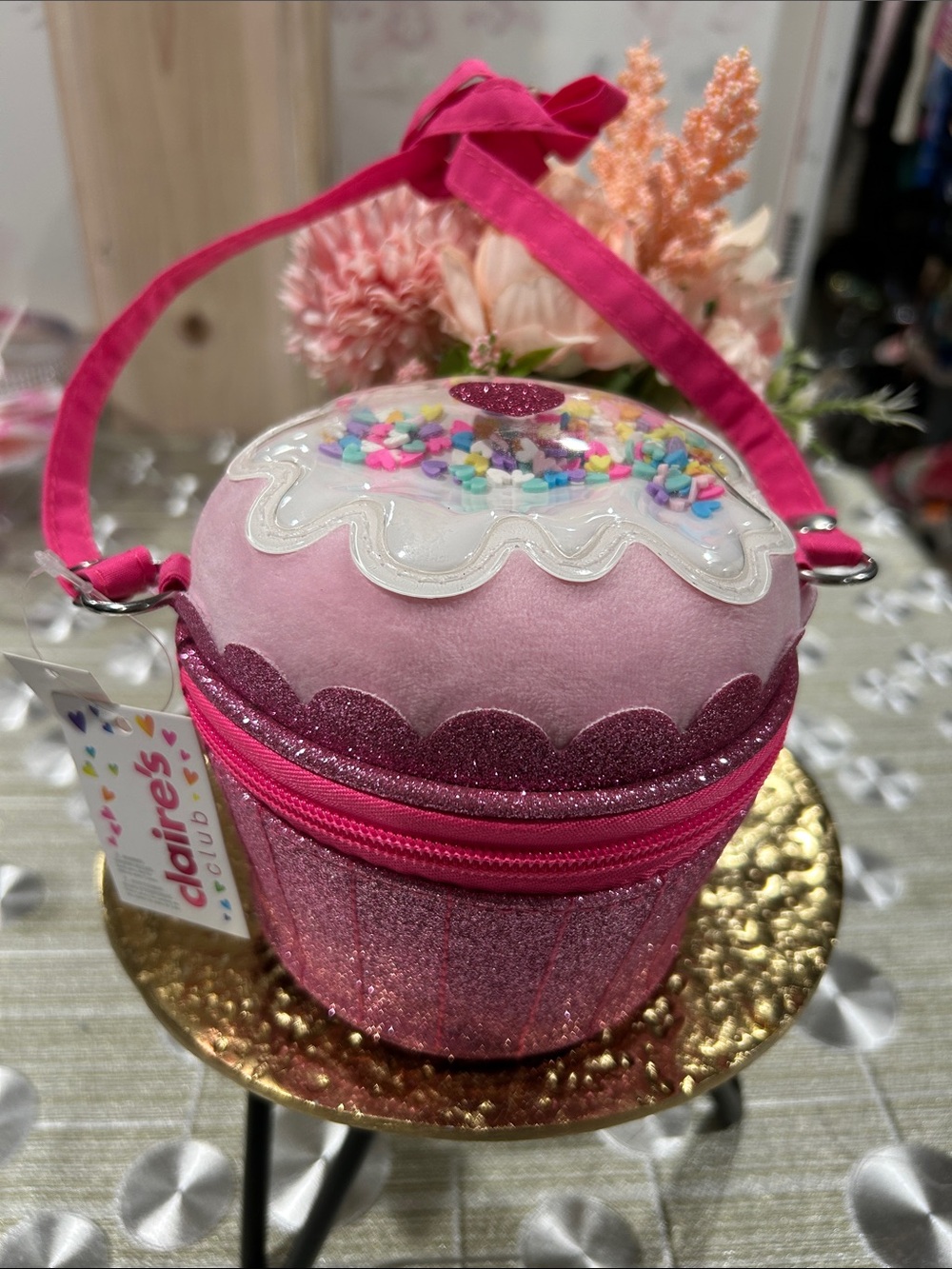 Claire's Hot Pink Glitter Cupcake Purse